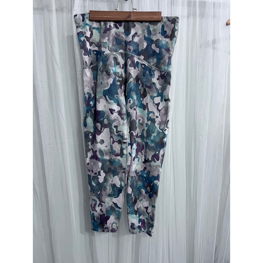 Spanx by Sara Blakely Women XL Camo High Waisted Ankle Leggings Teal Purple Grey